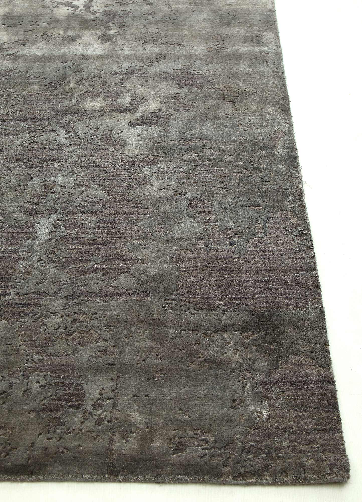 chaos theory by kavi grey and black wool and bamboo silk Hand Knotted Rug - Corner