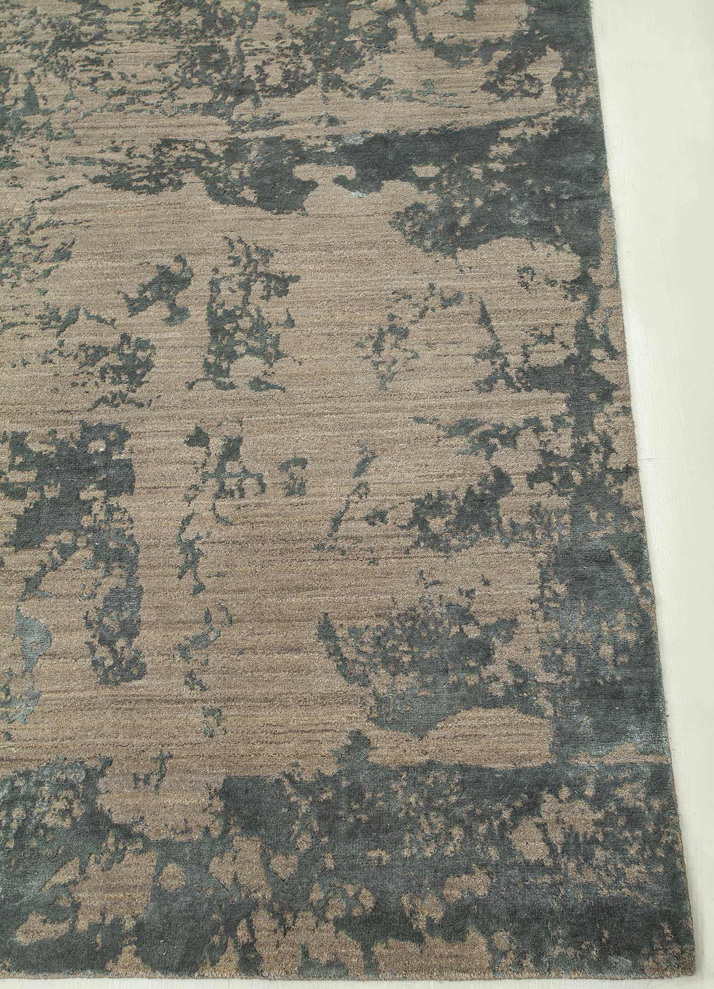 chaos theory by kavi grey and black wool and bamboo silk Hand Knotted Rug - Corner