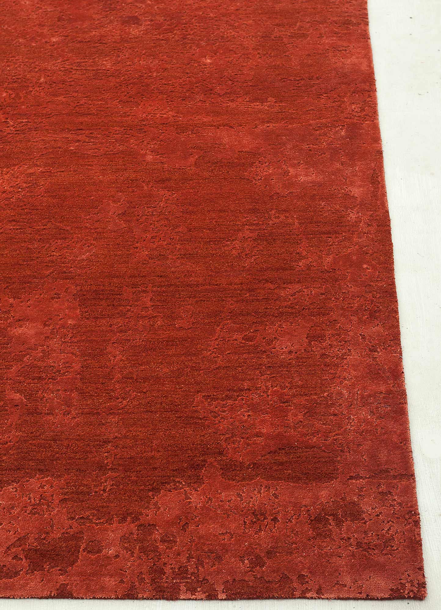 chaos theory by kavi red and orange wool and bamboo silk Hand Knotted Rug - Corner