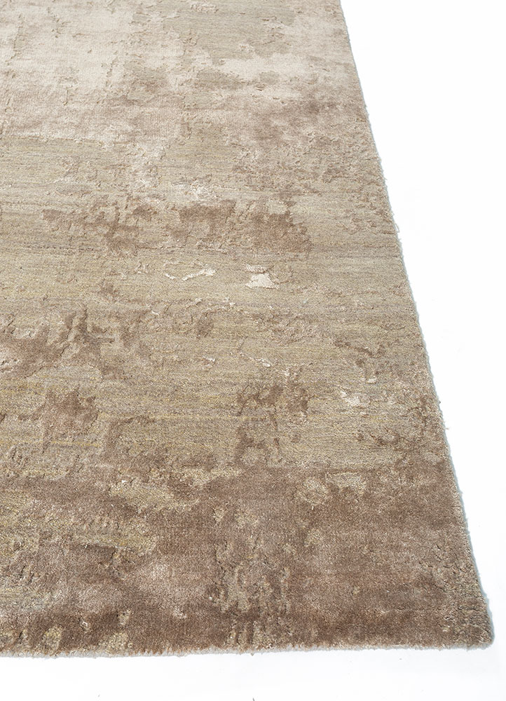 chaos theory by kavi beige and brown wool and bamboo silk Hand Knotted Rug - Corner