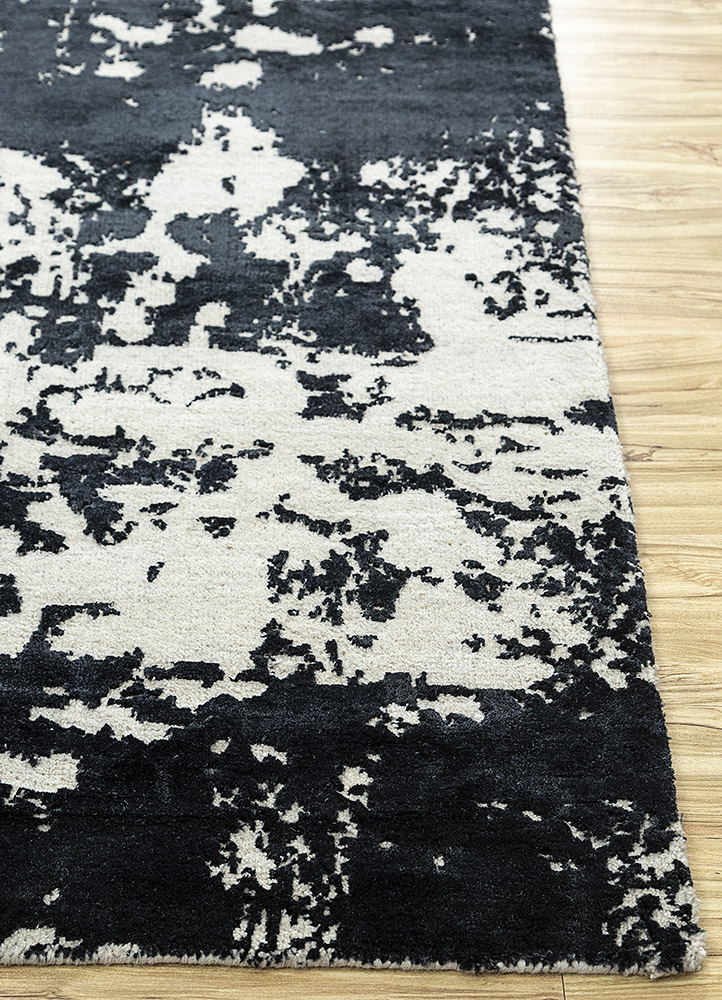 chaos theory by kavi grey and black wool and bamboo silk Hand Knotted Rug - Corner