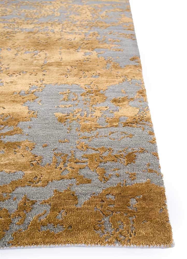 chaos theory by kavi beige and brown wool and bamboo silk Hand Knotted Rug - Corner