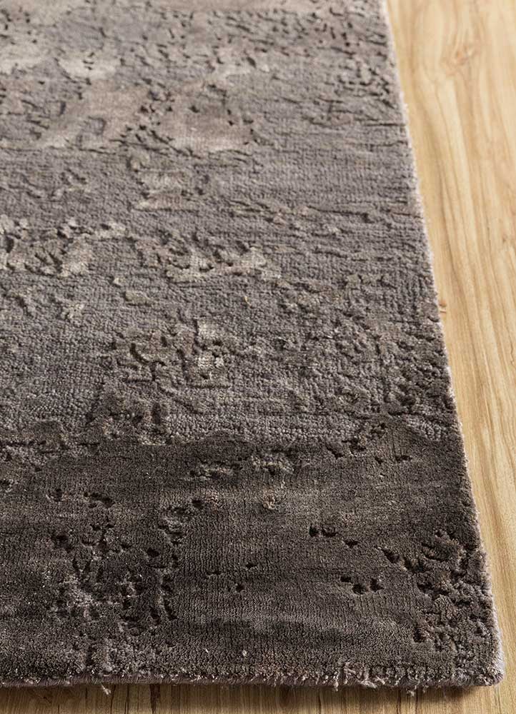 chaos theory by kavi grey and black wool and bamboo silk Hand Knotted Rug - Corner