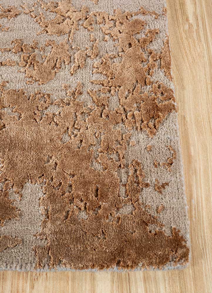 chaos theory by kavi beige and brown wool and bamboo silk Hand Knotted Rug - Corner