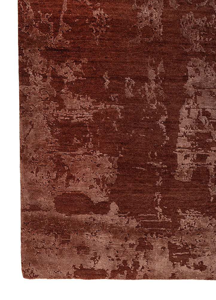 project error by kavi red and orange wool and bamboo silk Hand Knotted Rug - Corner