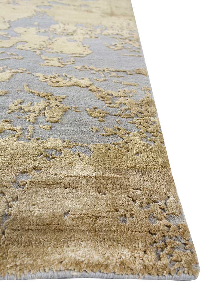 chaos theory by kavi beige and brown wool and bamboo silk Hand Knotted Rug - Corner