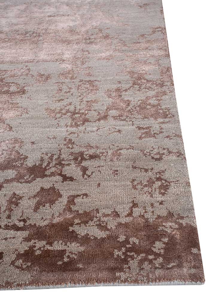 chaos theory by kavi beige and brown wool and bamboo silk Hand Knotted Rug - Corner