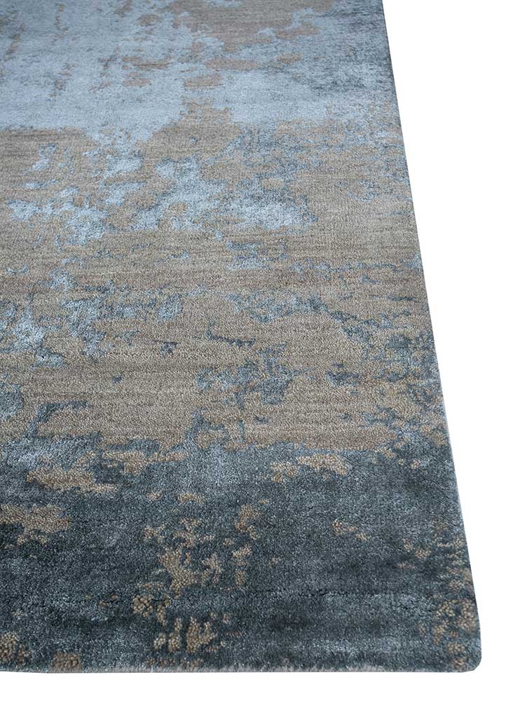 chaos theory by kavi beige and brown wool and bamboo silk Hand Knotted Rug - Corner