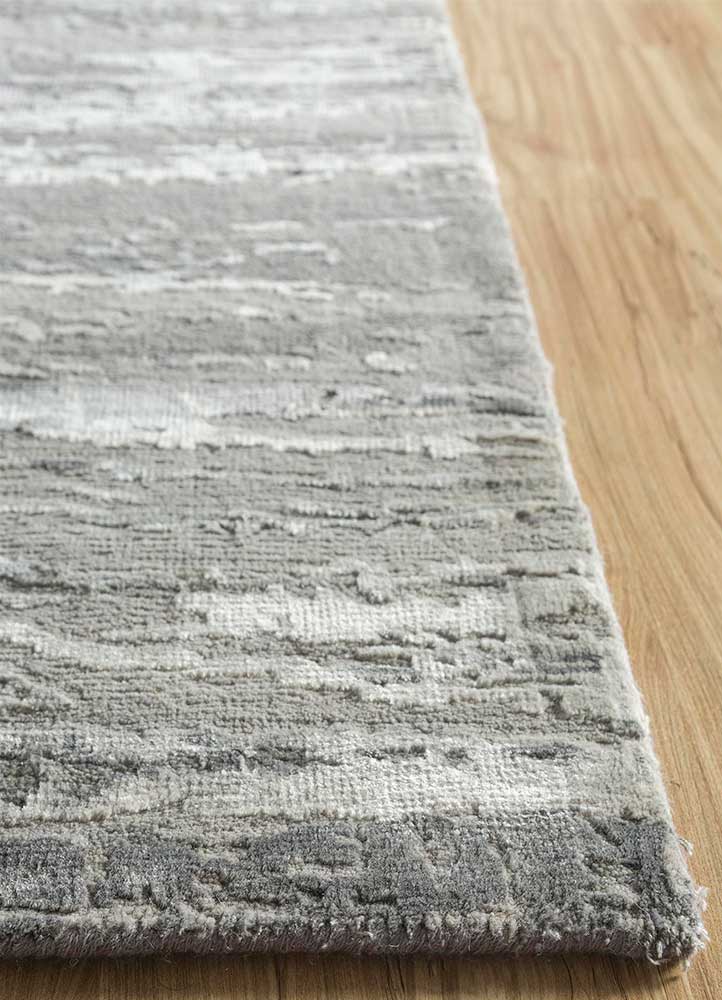 chaos theory by kavi grey and black wool and bamboo silk Hand Knotted Rug - Corner