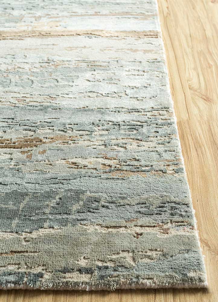 chaos theory by kavi grey and black wool and bamboo silk Hand Knotted Rug - Corner