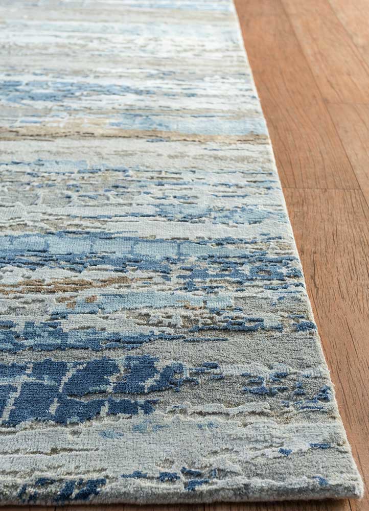 chaos theory by kavi blue wool and bamboo silk Hand Knotted Rug - Corner chaos theory by kavi blue wool and bamboo silk Hand Knotted Rug - Corner
