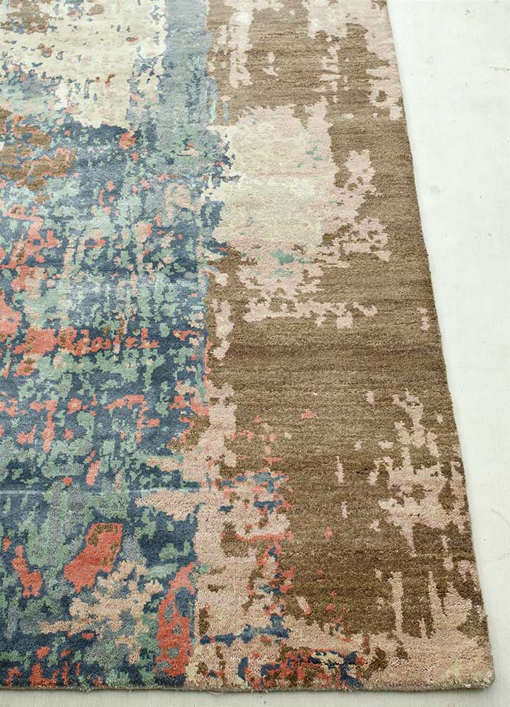 chaos theory by kavi beige and brown wool and bamboo silk Hand Knotted Rug - Corner