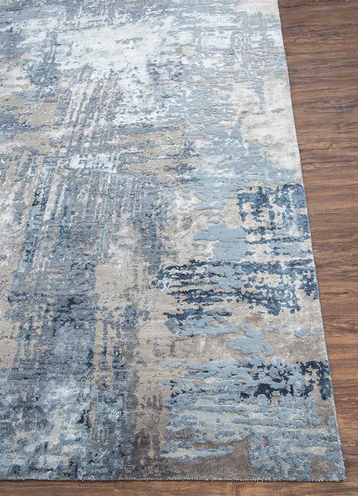 chaos theory by kavi grey and black wool and bamboo silk Hand Knotted Rug - Corner