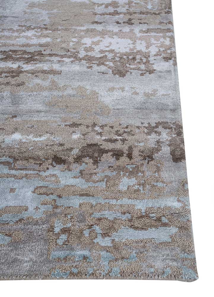 chaos theory by kavi beige and brown wool and bamboo silk Hand Knotted Rug - Corner