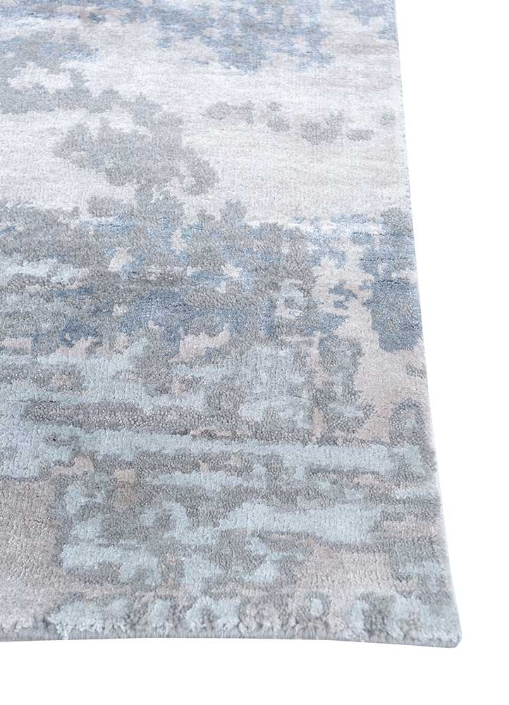 chaos theory by kavi grey and black wool and bamboo silk Hand Knotted Rug - Corner