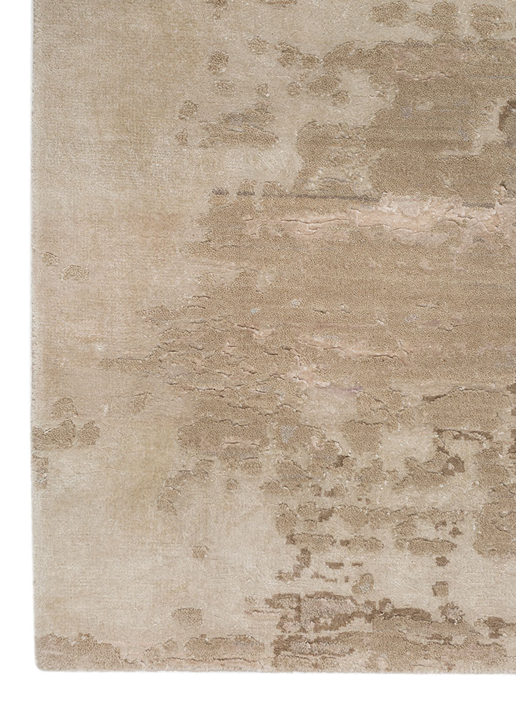chaos theory by kavi beige and brown wool and bamboo silk Hand Knotted Rug - Corner