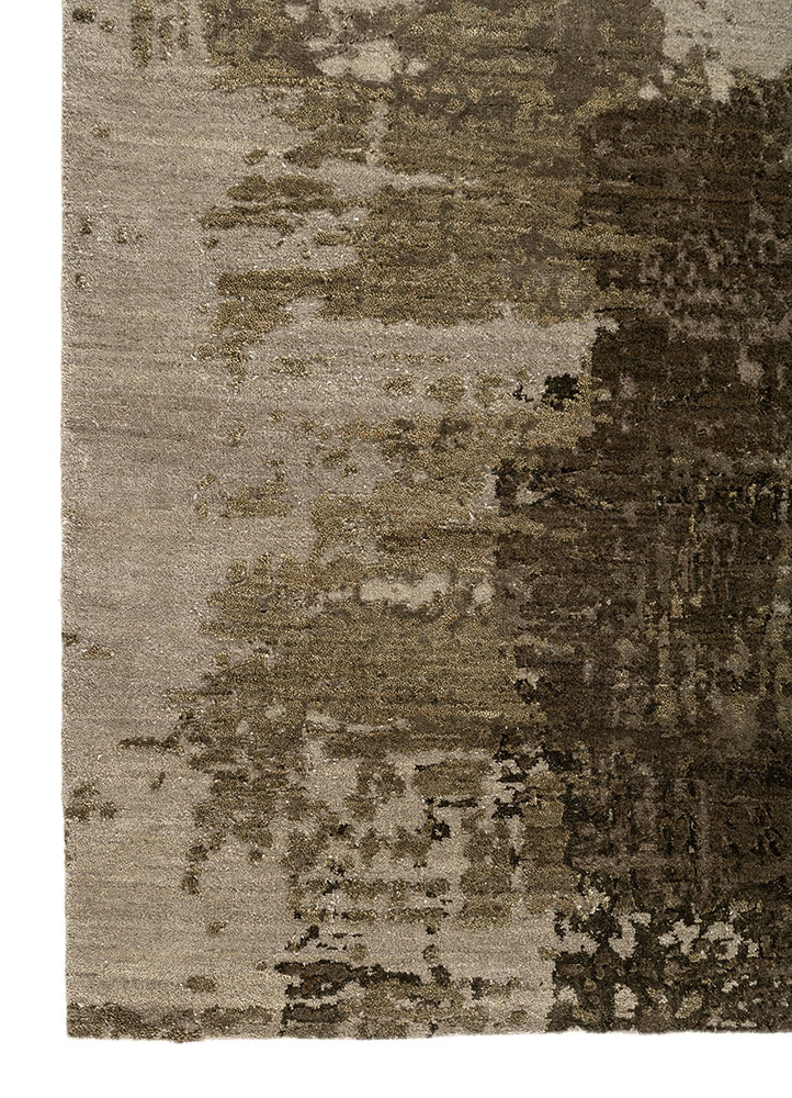 project error by kavi green wool and bamboo silk Hand Knotted Rug - Corner