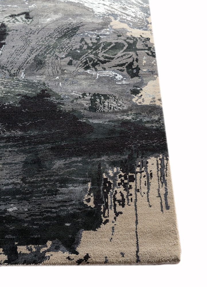 chaos theory by kavi ivory wool and bamboo silk Hand Knotted Rug - Corner