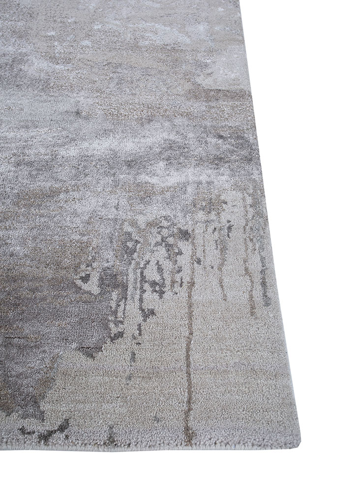 chaos theory by kavi ivory wool and bamboo silk Hand Knotted Rug - Corner