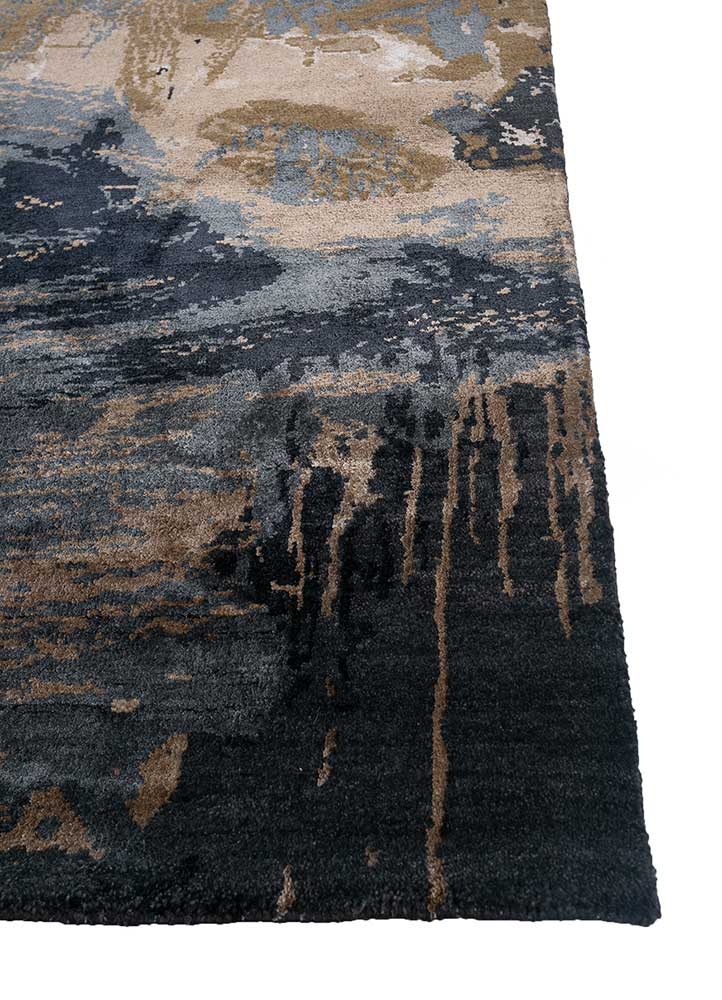 chaos theory by kavi blue wool and bamboo silk Hand Knotted Rug - Corner