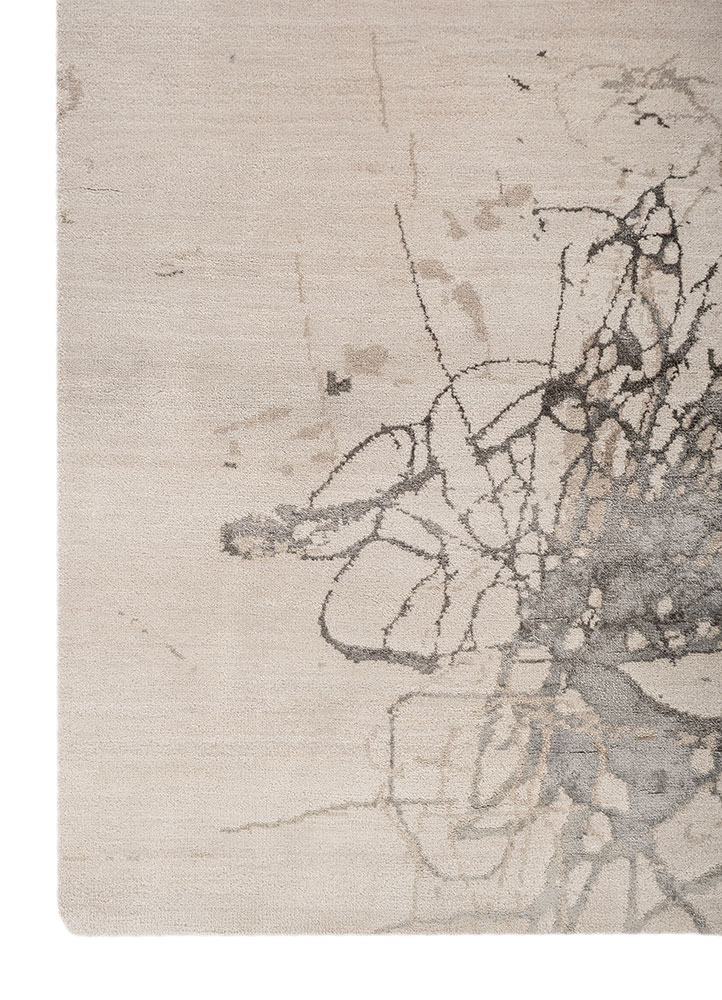 free verse by kavi ivory wool and bamboo silk Hand Knotted Rug - Corner