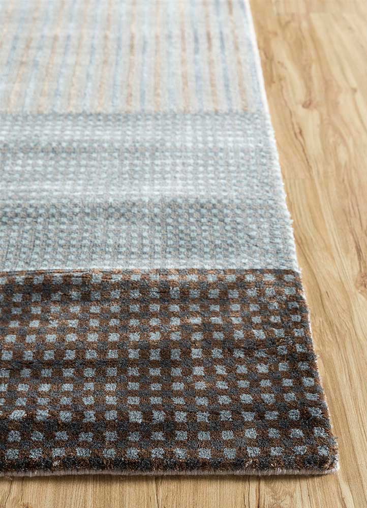 chaos theory by kavi grey and black wool and bamboo silk Hand Knotted Rug - Corner