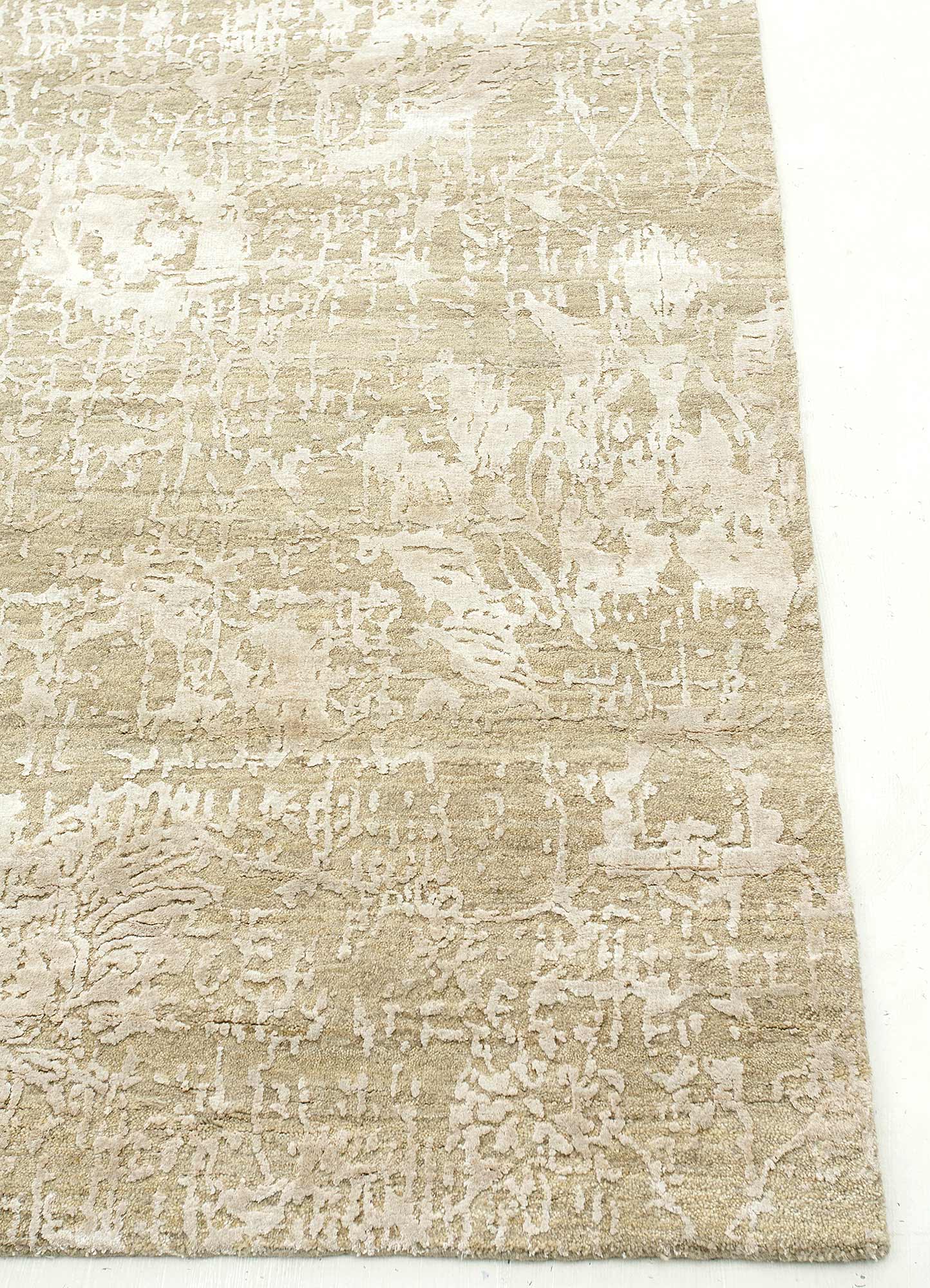 chaos theory by kavi beige and brown wool and bamboo silk Hand Knotted Rug - Corner
