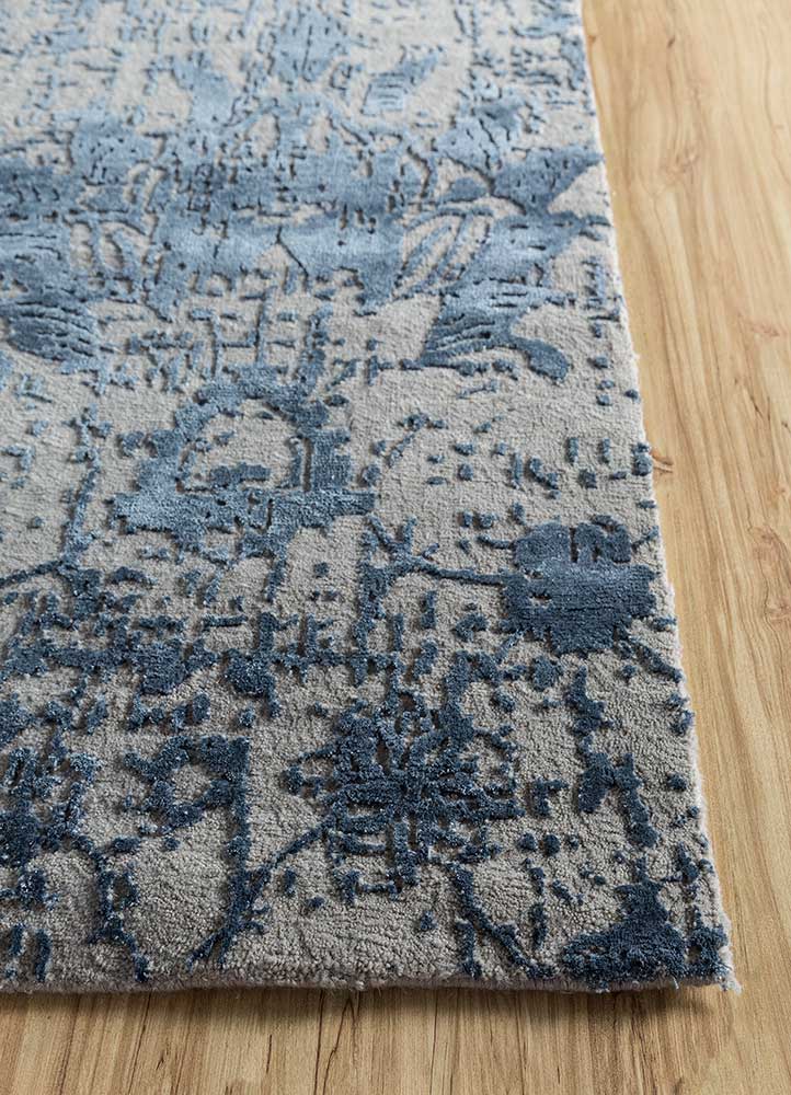 chaos theory by kavi grey and black wool and bamboo silk Hand Knotted Rug - Corner