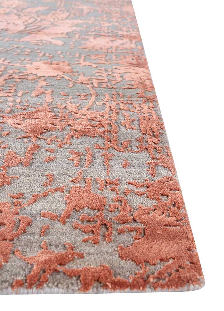 chaos theory by kavi red and orange wool and bamboo silk Hand Knotted Rug - Corner