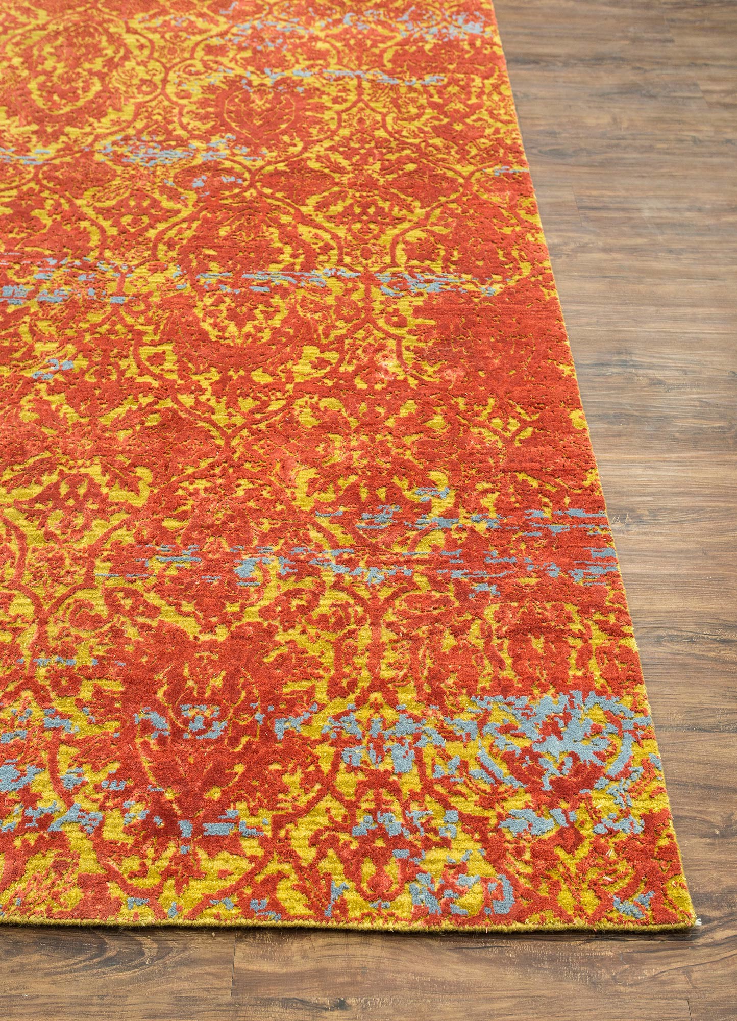 chaos theory by kavi red and orange wool and bamboo silk Hand Knotted Rug - Corner chaos theory by kavi red and orange wool and bamboo silk Hand Knotted Rug - Corner