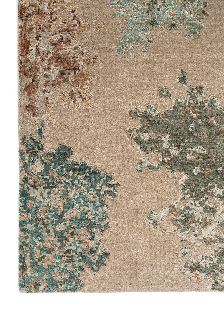 chaos theory by kavi ivory wool and bamboo silk Hand Knotted Rug - Corner