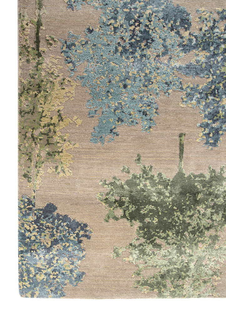 chaos theory by kavi beige and brown wool and bamboo silk Hand Knotted Rug - Corner