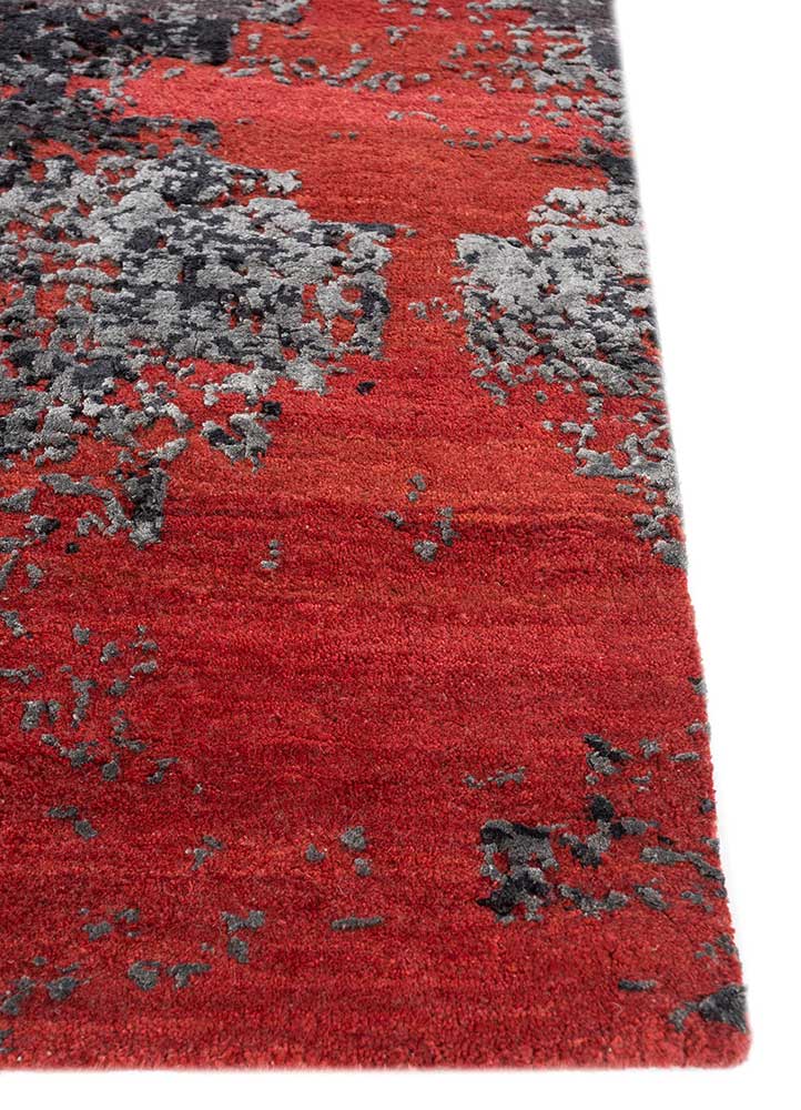 chaos theory by kavi red and orange wool and bamboo silk Hand Knotted Rug - Corner