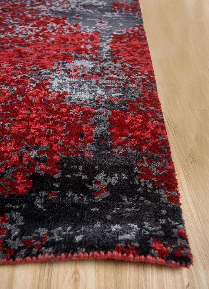 chaos theory by kavi red and orange wool and bamboo silk Hand Knotted Rug - Corner