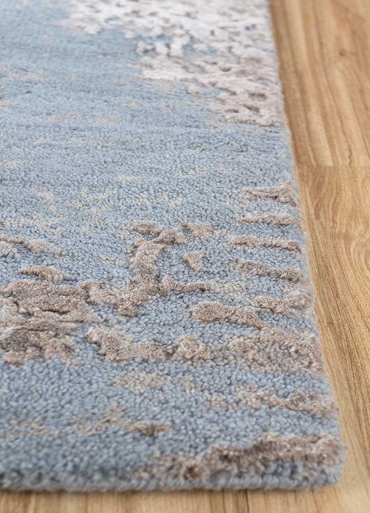 chaos theory by kavi blue wool and bamboo silk Hand Knotted Rug - Corner