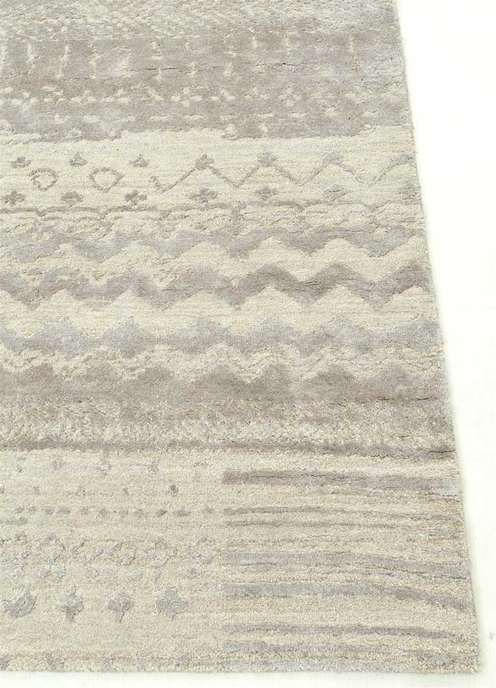 chaos theory by kavi beige and brown wool and bamboo silk Hand Knotted Rug - Corner