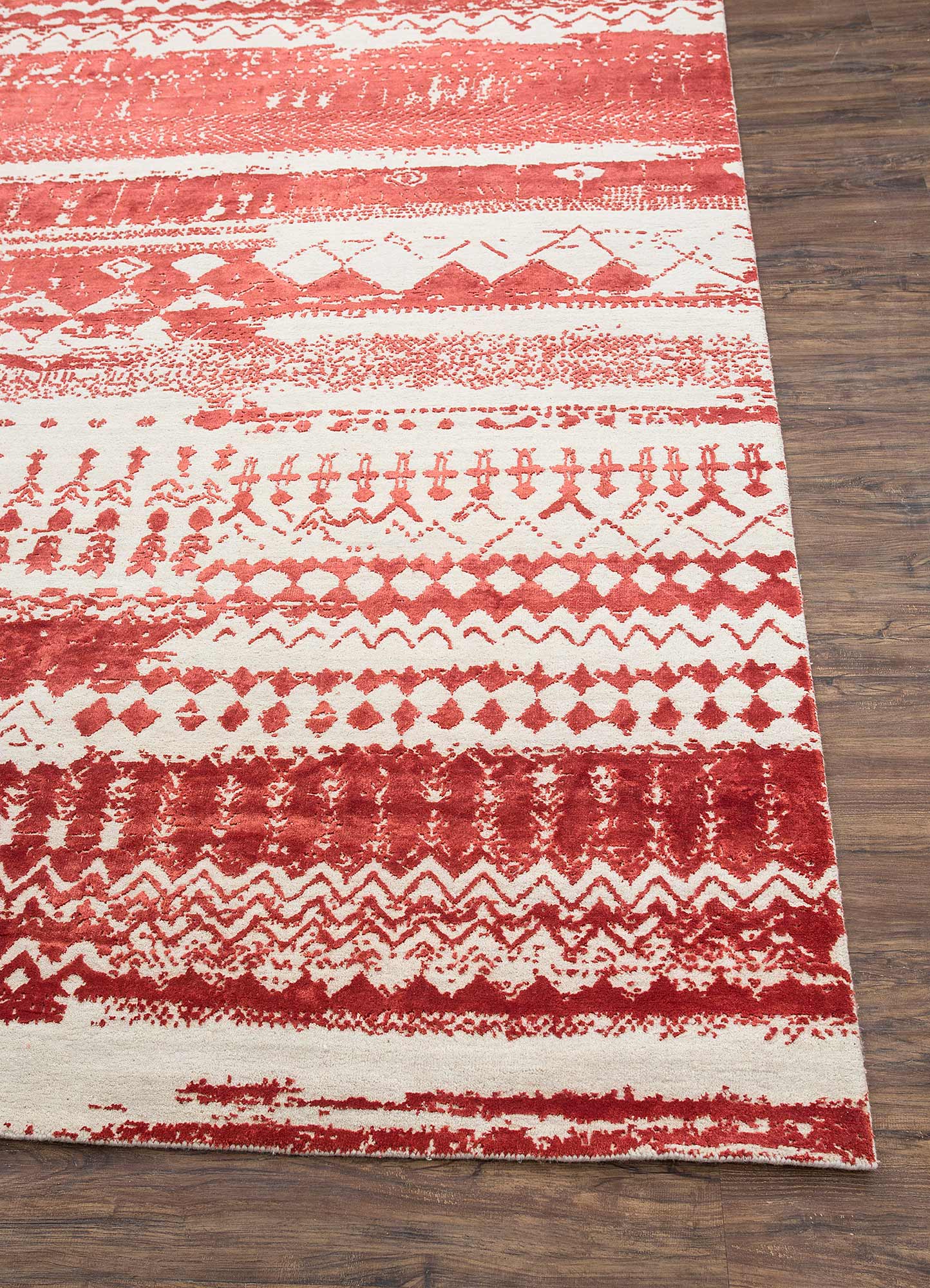 chaos theory by kavi ivory wool and bamboo silk Hand Knotted Rug - Corner