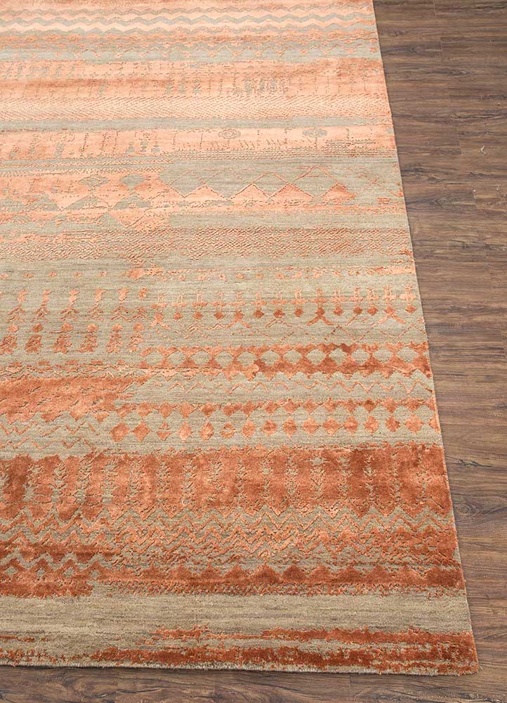 chaos theory by kavi beige and brown wool and bamboo silk Hand Knotted Rug - Corner