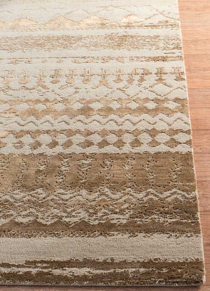 chaos theory by kavi beige and brown wool and bamboo silk Hand Knotted Rug - Corner