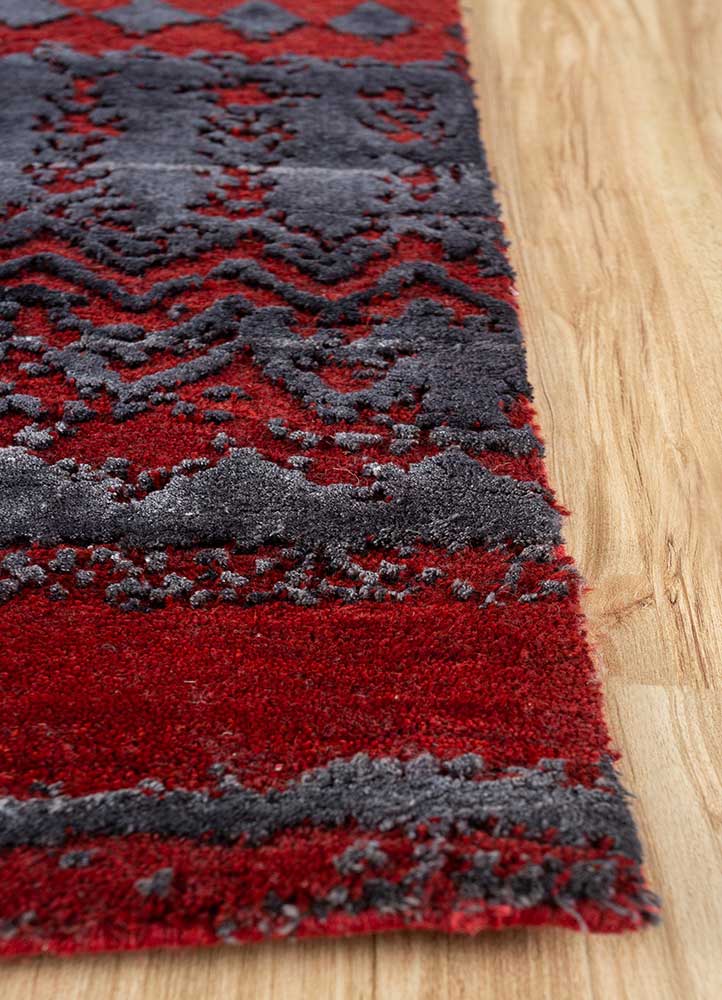 chaos theory by kavi red and orange wool and bamboo silk Hand Knotted Rug - Corner