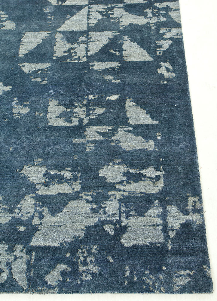 chaos theory by kavi blue wool and bamboo silk Hand Knotted Rug - Corner