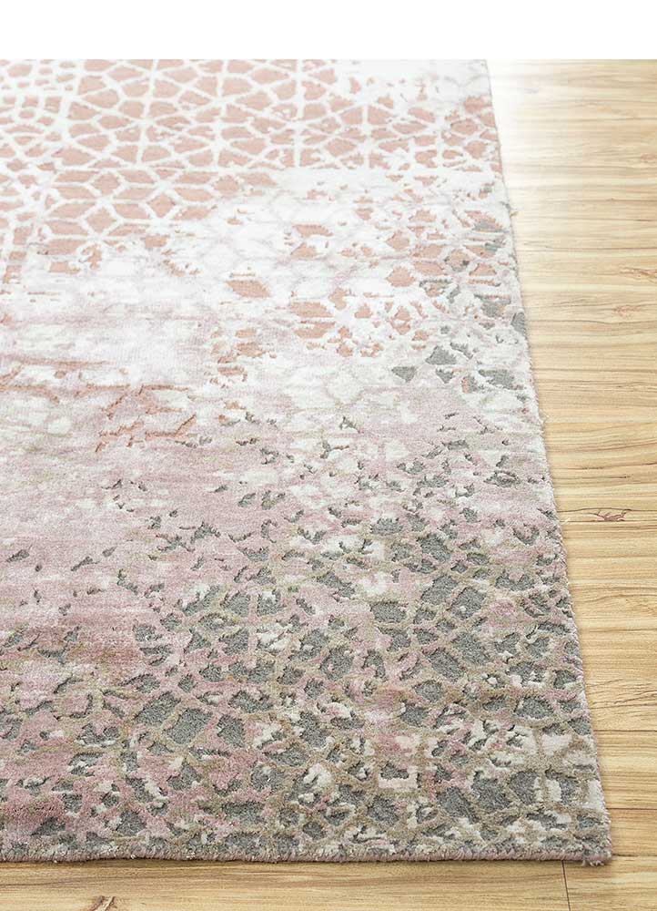 chaos theory by kavi pink and purple wool and bamboo silk Hand Knotted Rug - Corner