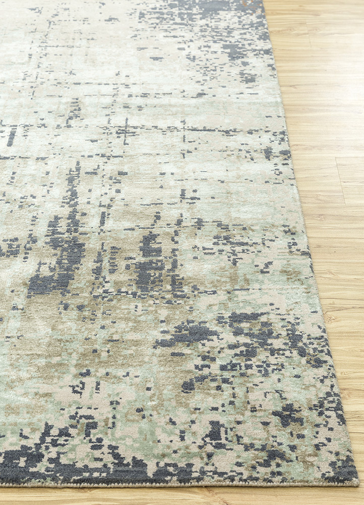 chaos theory by kavi ivory wool and bamboo silk Hand Knotted Rug - Corner