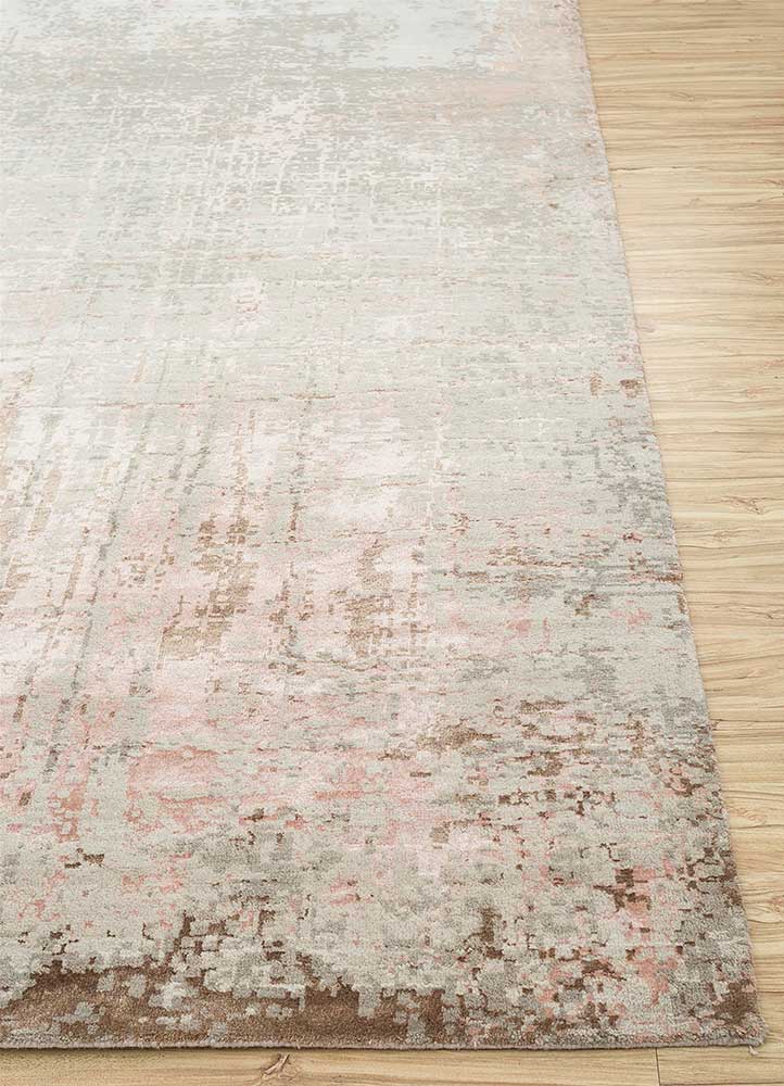 chaos theory by kavi beige and brown wool and bamboo silk Hand Knotted Rug - Corner