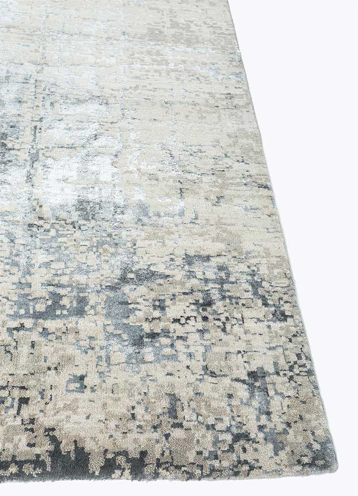 chaos theory by kavi grey and black wool and bamboo silk Hand Knotted Rug - Corner