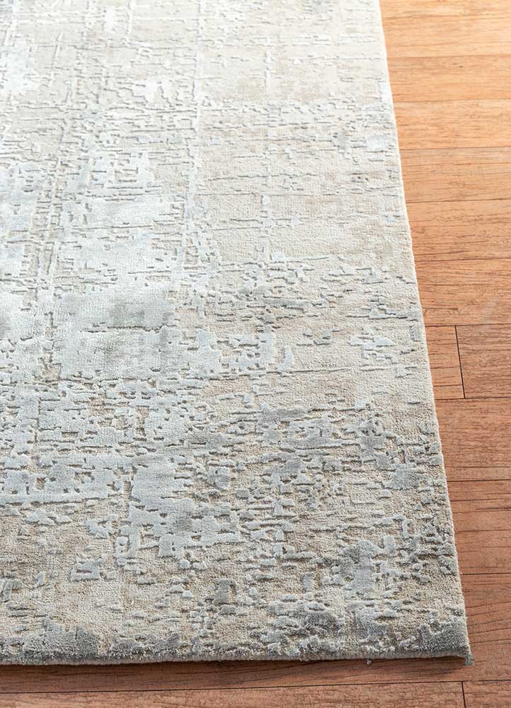 chaos theory by kavi ivory wool and bamboo silk Hand Knotted Rug - Corner