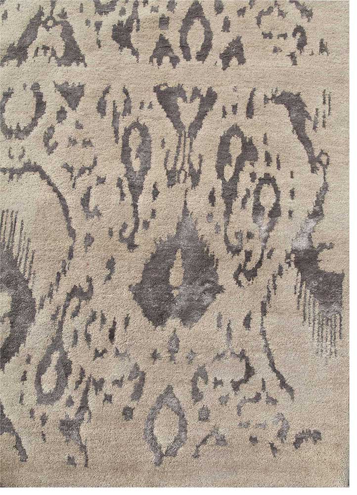 far east grey and black wool and bamboo silk Hand Knotted Rug - Corner