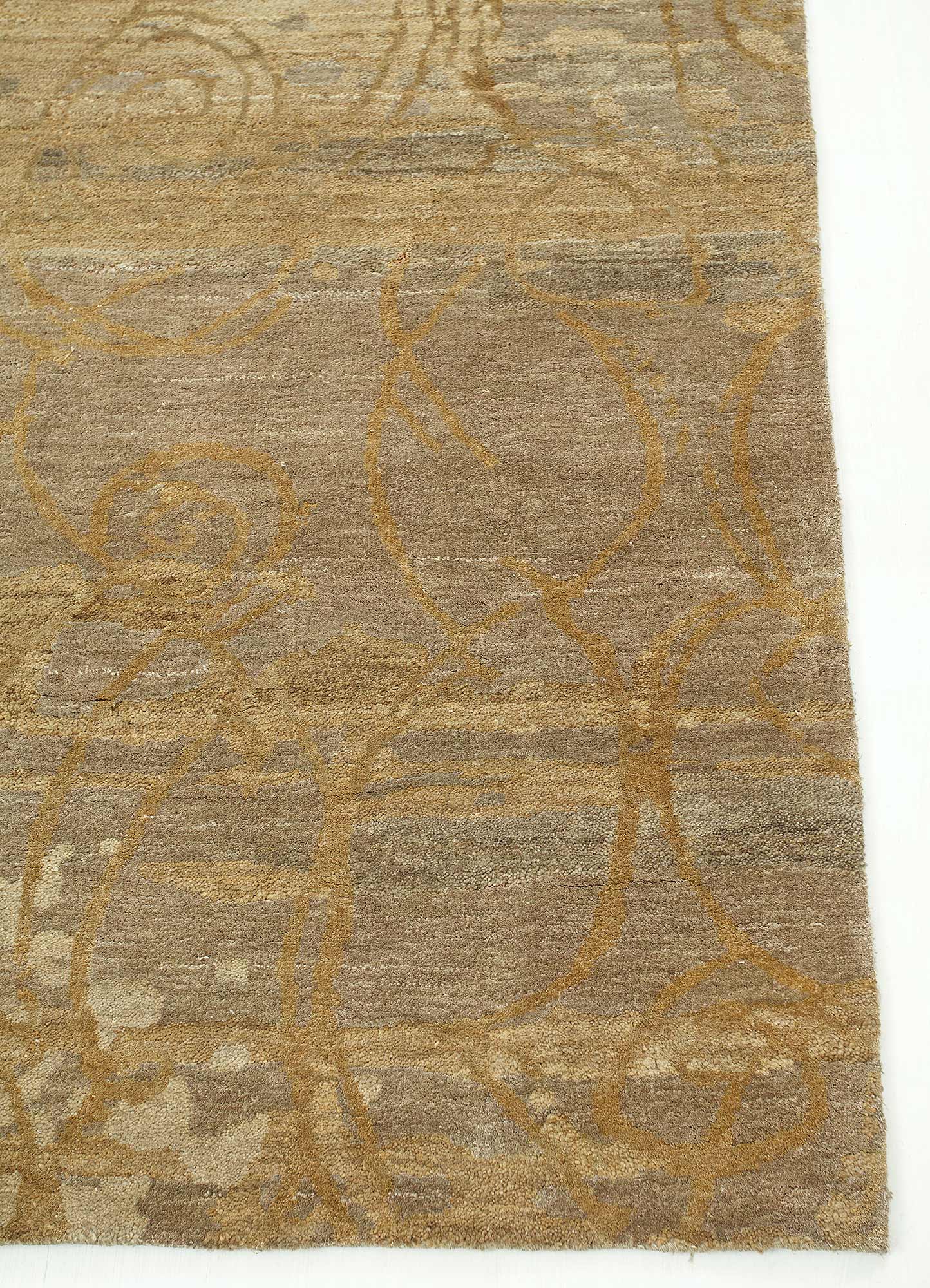 pansy beige and brown wool and bamboo silk Hand Knotted Rug - Corner