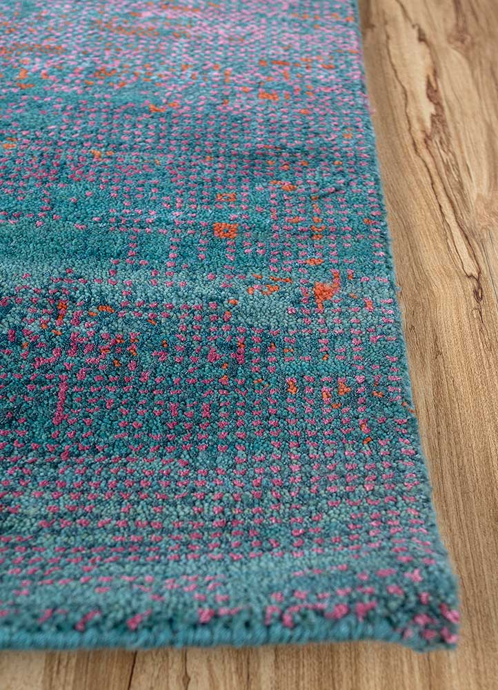 afterglow by kavi blue wool and bamboo silk Hand Knotted Rug - Corner