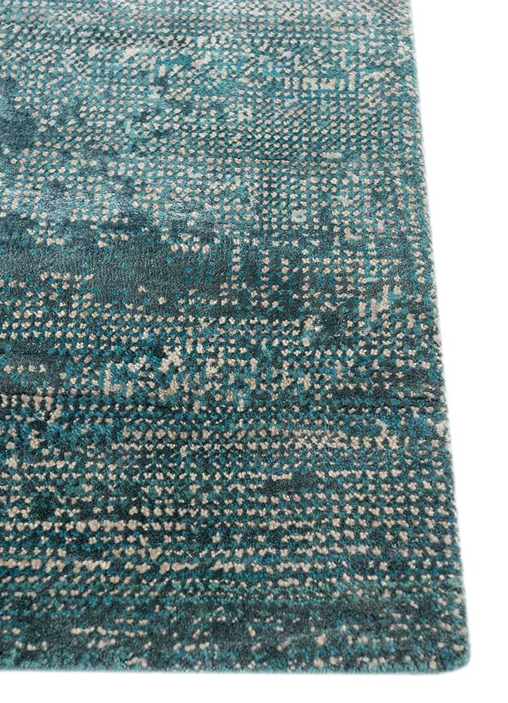afterglow by kavi blue wool and bamboo silk Hand Knotted Rug - Corner